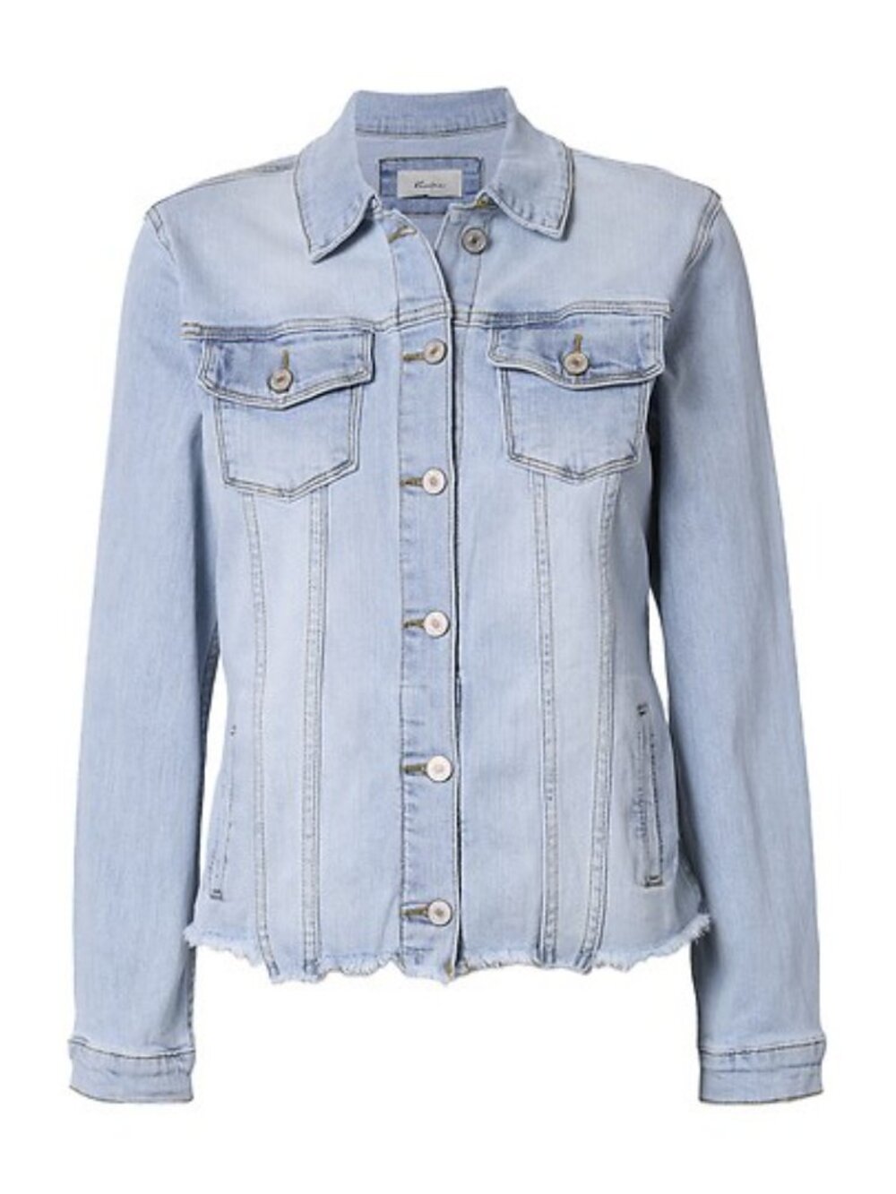 KANCAN Women's Light Wash Frayed Hem Denim Trucker Jacket Size L